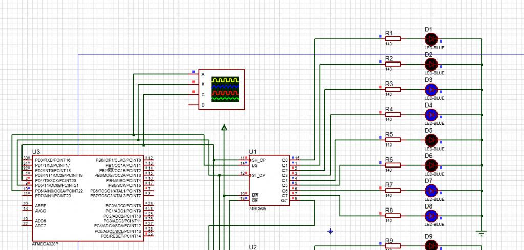 Демонстрация работы сдвигового регистра в Arduino